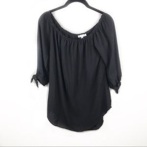 Moa Moa Black Round Neck 3/4 Tie Sleeve Blouse